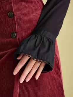 Joules Kate Long Sleeve Frilled Neck Top Black