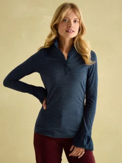 Clearance Joules Kate Navy Sparkle Long Sleeve Frilled Neck Top NavySparkle