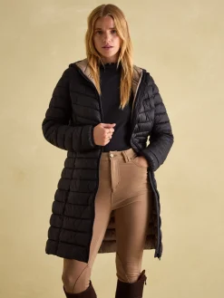 Joules Kenley Showerproof Long Padded Coat with Hood Black