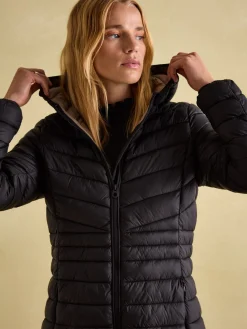 Joules Kenley Showerproof Long Padded Coat with Hood Black