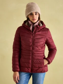 Best Joules Kenley Dark Red Showerproof Padded Coat with Hood DarkRed