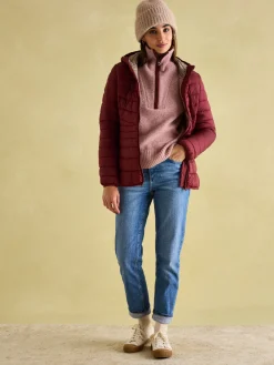 Best Joules Kenley Dark Red Showerproof Padded Coat with Hood DarkRed