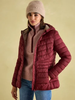Best Joules Kenley Dark Red Showerproof Padded Coat with Hood DarkRed