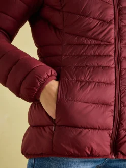 Best Joules Kenley Dark Red Showerproof Padded Coat with Hood DarkRed