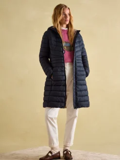 Clearance Joules Kenley Showerproof Long Padded Coat with Hood Navy