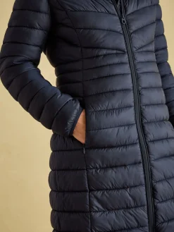 Clearance Joules Kenley Showerproof Long Padded Coat with Hood Navy