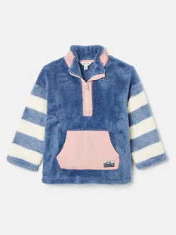 Discount Joules Kids' Always Cosy Blue Colourblock Quarter Zip Borg Fleece BlueColourblock
