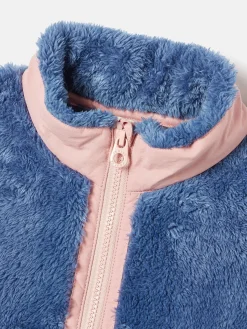 Discount Joules Kids' Always Cosy Blue Colourblock Quarter Zip Borg Fleece BlueColourblock