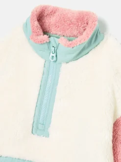 Online Joules Kids' Always Cosy Cream Colourblock Quarter Zip Borg Fleece CreamColourblock