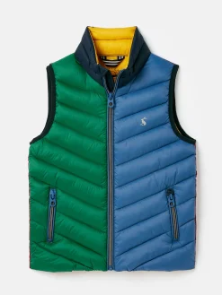 Online Joules Kids' Crofton Blue & Green Hotchpotch Showerproof Quilted Gilet Blue&GreenHotchpotch