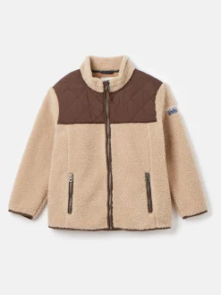 Sale Joules Kids' Eddington Brown & Natural Zip Through Fleece Jacket Brown&Natural