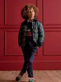 Online Joules Kids' Freddie Green Check Quilted Checked Jacket GreenCheck