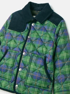 Online Joules Kids' Freddie Green Check Quilted Checked Jacket GreenCheck