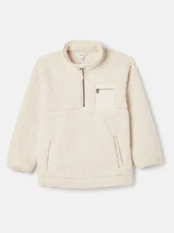 Clearance Joules Kids' Tilly Half Zip Borg Fleece Cream