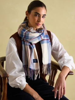 New Joules Langtree Cream & Blue Scarf Cream&Blue