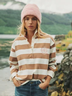 Clearance Joules Lara Tan Brown Boxy Fit Rugby Shirt TanBrown