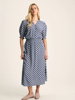 New Joules Laurie Viscose Midi Dress Blue