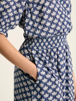 New Joules Laurie Viscose Midi Dress Blue