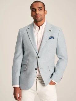Joules Light Blue Herringbone Texture Slim Fit Blazer LightBlue