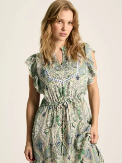 Joules Lillia Tie Waist Tiered Dress Blue/Green