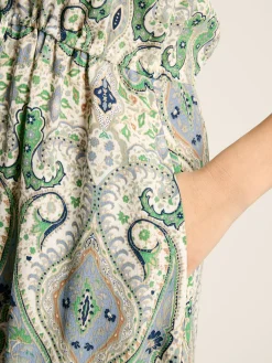 Joules Lillia Tie Waist Tiered Dress Blue/Green