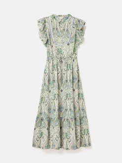 Joules Lillia Tie Waist Tiered Dress Blue/Green