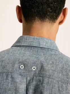 Discount Joules Linen Blend Plain Short Sleeve Shirt Blue