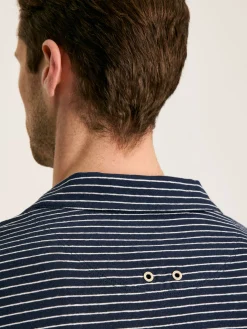 Hot Joules Linen Blend Navy Blue Striped Polo Shirt NavyBlue
