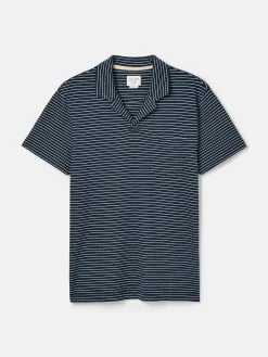 Hot Joules Linen Blend Navy Blue Striped Polo Shirt NavyBlue