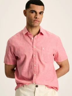 Online Joules Linen Blend Plain Short Sleeve Shirt Pink