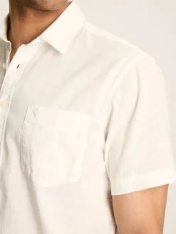 Outlet Joules Linen Blend Plain Short Sleeve Shirt White