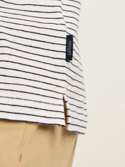 Discount Joules Linen Blend Striped Polo Shirt White