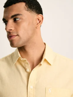New Joules Linen Blend Plain Short Sleeve Shirt Yellow