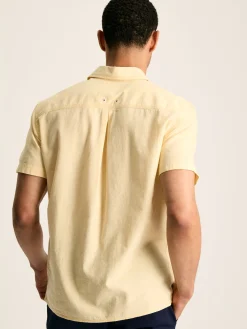 New Joules Linen Blend Plain Short Sleeve Shirt Yellow