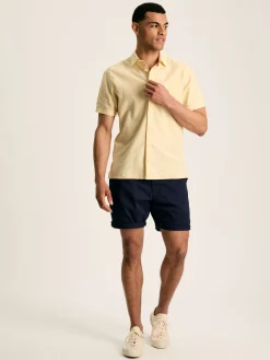 New Joules Linen Blend Plain Short Sleeve Shirt Yellow