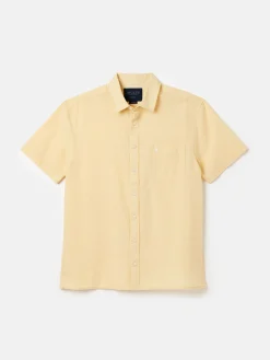 New Joules Linen Blend Plain Short Sleeve Shirt Yellow