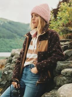 New Joules Lottie Chocolate Brown spot Borg Fleece Jacket ChocolateBrownspot