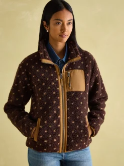 New Joules Lottie Chocolate Brown spot Borg Fleece Jacket ChocolateBrownspot