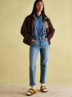 New Joules Lottie Chocolate Brown spot Borg Fleece Jacket ChocolateBrownspot