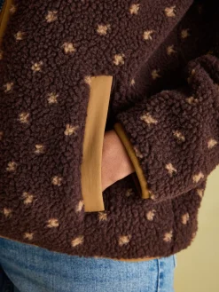 New Joules Lottie Chocolate Brown spot Borg Fleece Jacket ChocolateBrownspot