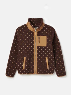 New Joules Lottie Chocolate Brown spot Borg Fleece Jacket ChocolateBrownspot
