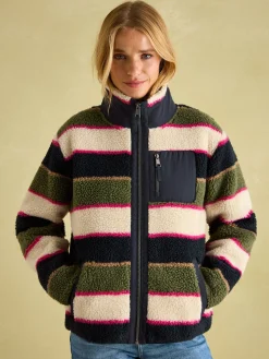 New Joules Lottie Multi stripe Borg Fleece Jacket Multistripe
