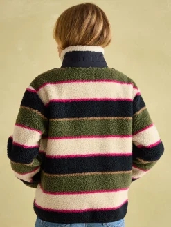 New Joules Lottie Multi stripe Borg Fleece Jacket Multistripe