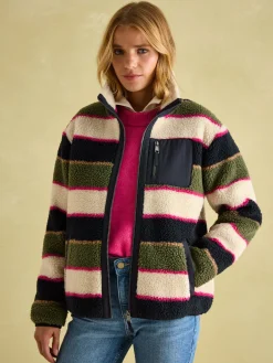 New Joules Lottie Multi stripe Borg Fleece Jacket Multistripe