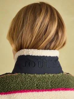 New Joules Lottie Multi stripe Borg Fleece Jacket Multistripe