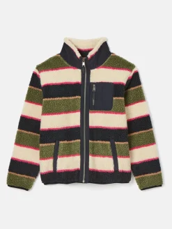 New Joules Lottie Multi stripe Borg Fleece Jacket Multistripe