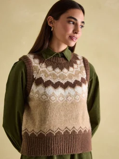 Discount Joules Lowry Knitted Fair Isle Vest Brown