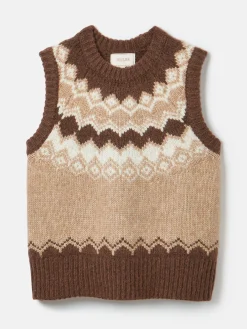 Discount Joules Lowry Knitted Fair Isle Vest Brown