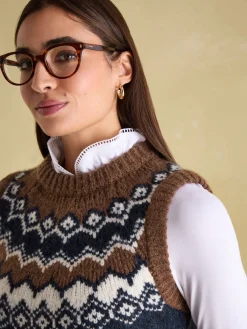 Outlet Joules Lowry Knitted Fair Isle Vest Cream/Navy