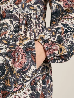 Outlet Joules Lucia Brown Floral Frilled Midi Dress BrownFloral